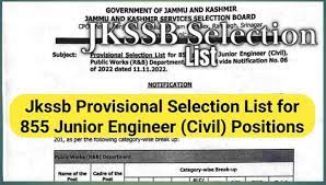 *Provisional Selection List for 855 posts of Junior Engineer (Civil), Public Works (R&B) Department.* PDF