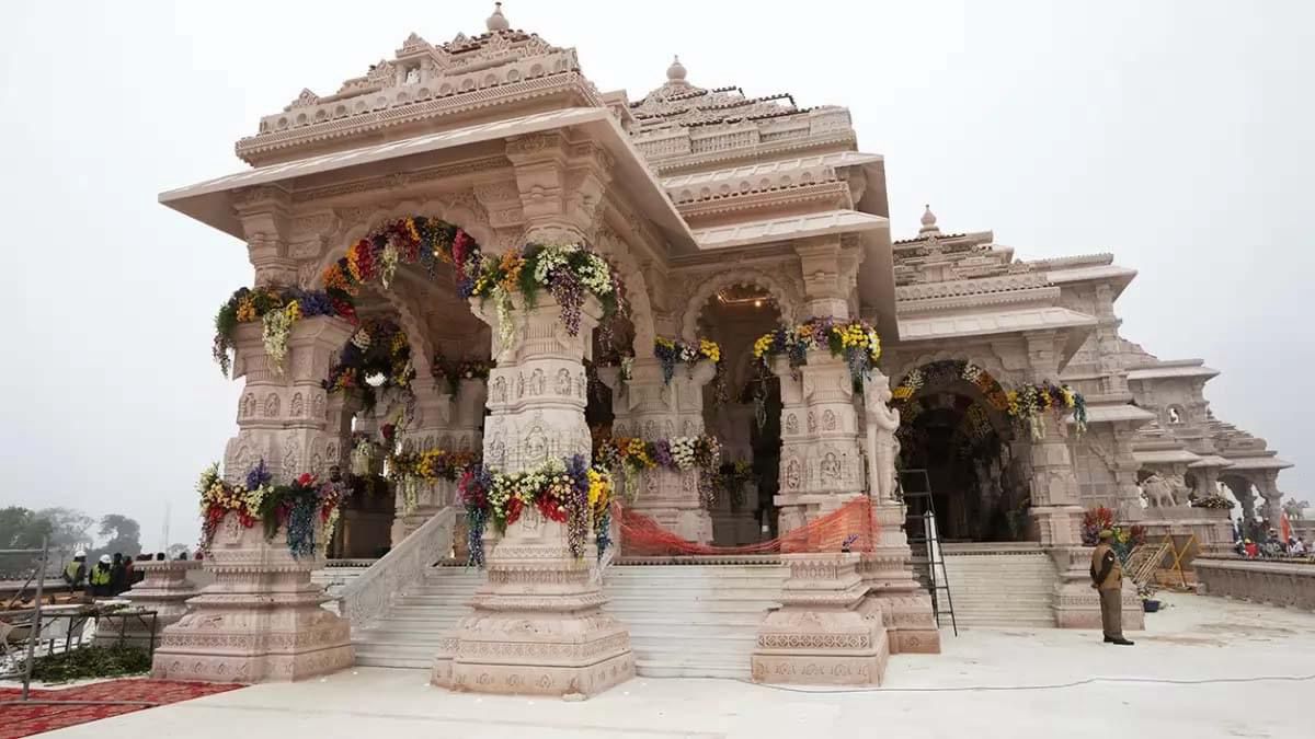 Ayodhya’s Ram Mandir is currently being adorned with floral decorations in anticipation of its consecration ceremony.